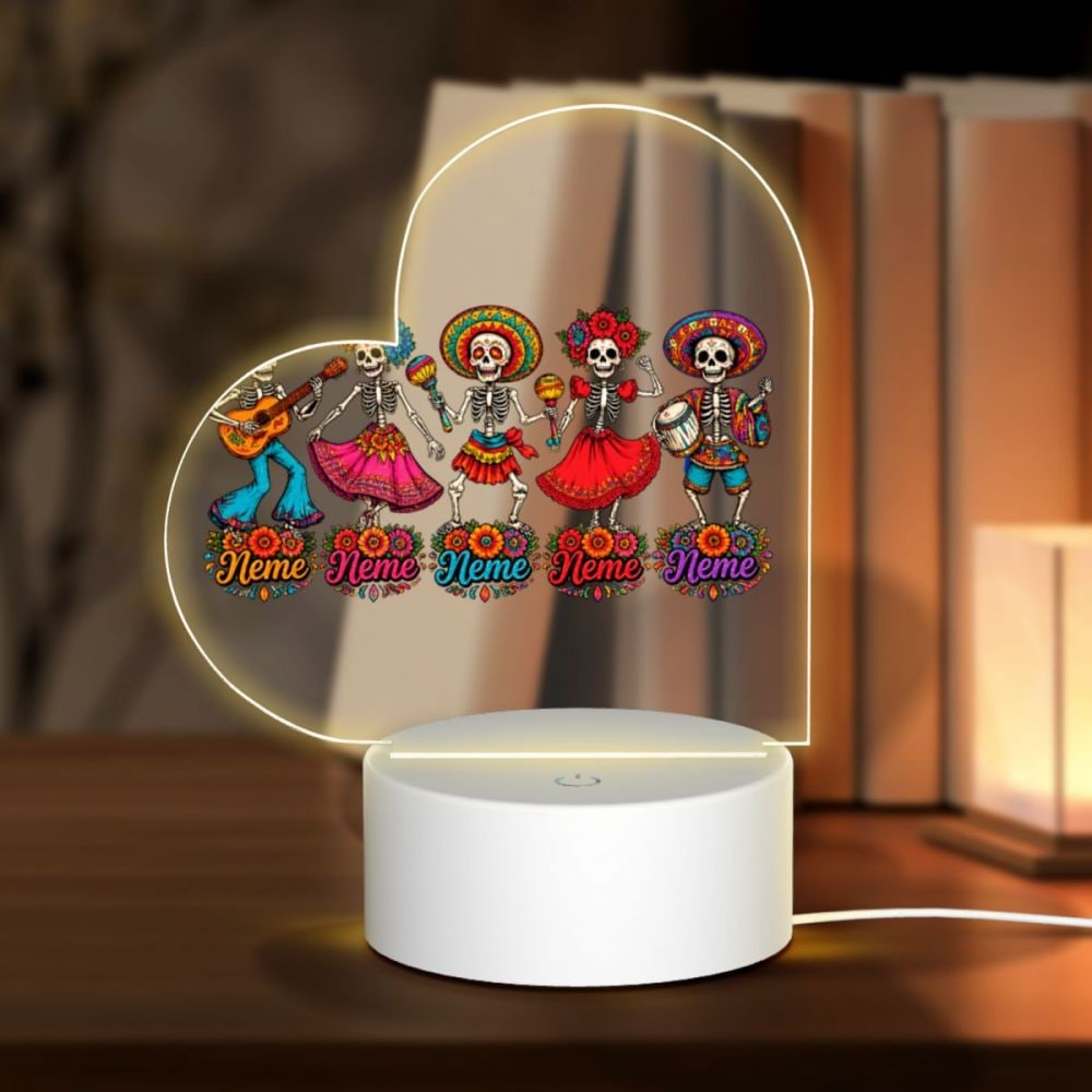 Célébration du Jour des Morts Heart Acrylic Night Light