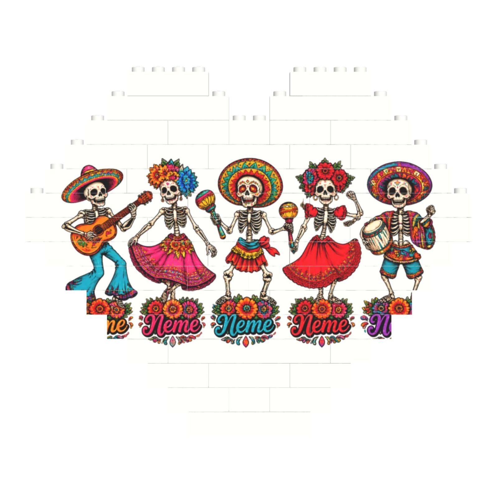 Day of the Dead Celebration Heart Building Block Puzzle