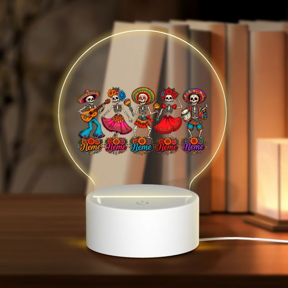 Célébration du Jour des Morts Round Acrylic Night Light