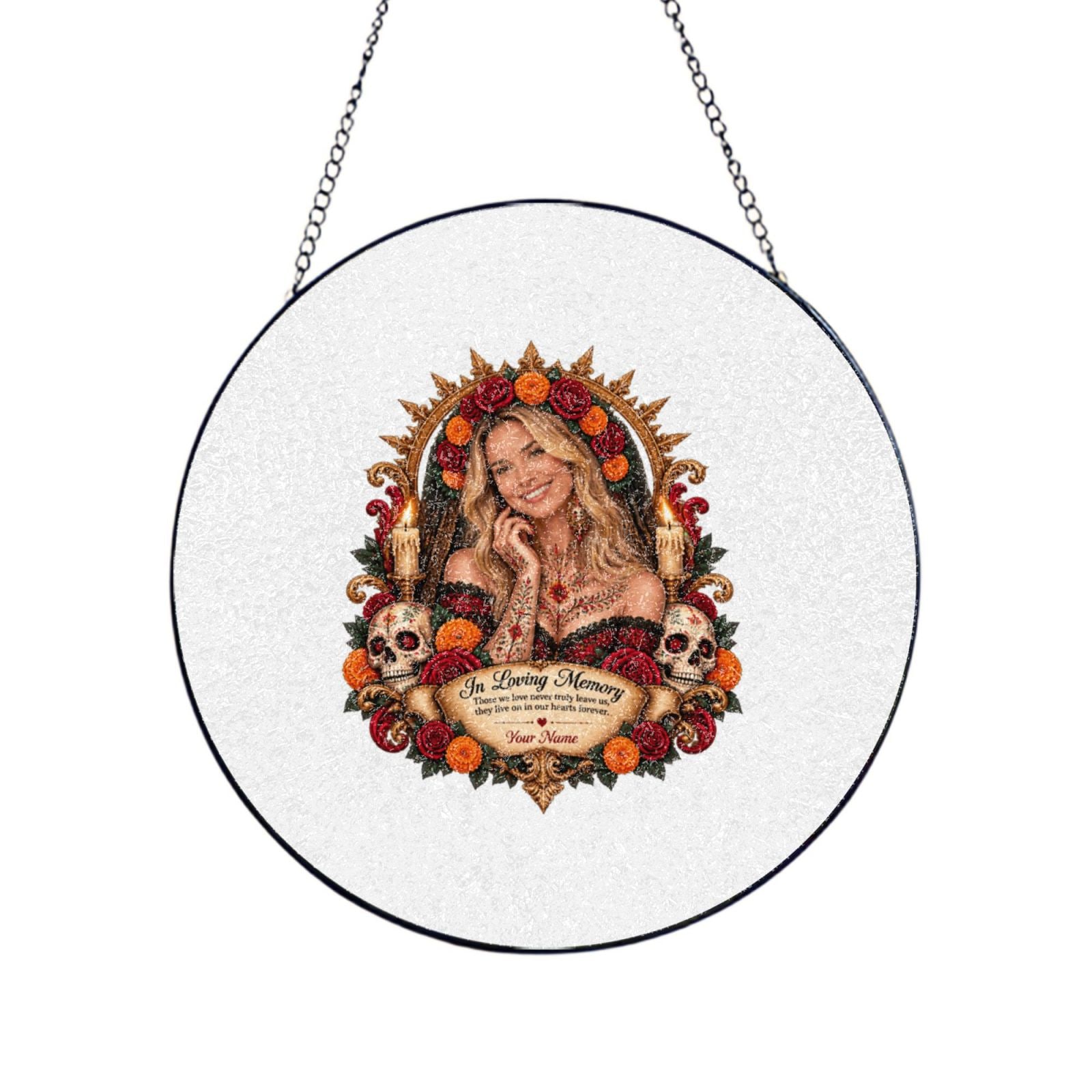 Day of the Dead Portrait Glass Suncatcher
