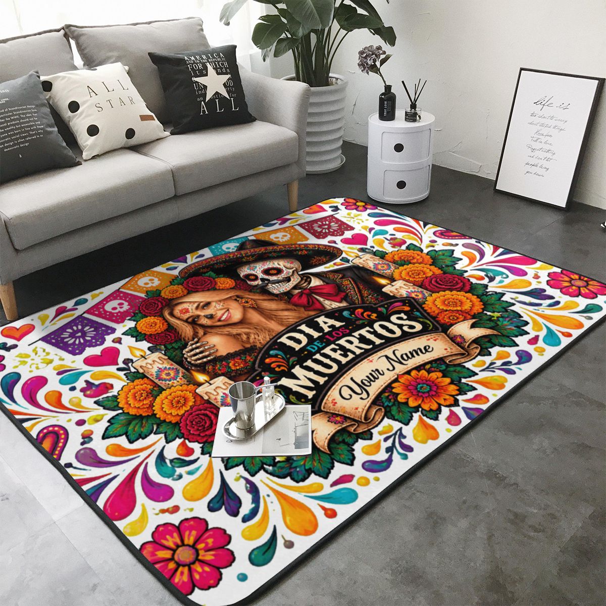 Brillo de cempasúchil del Día de Muertos Alfombra de sala 80×58 pulgadas
