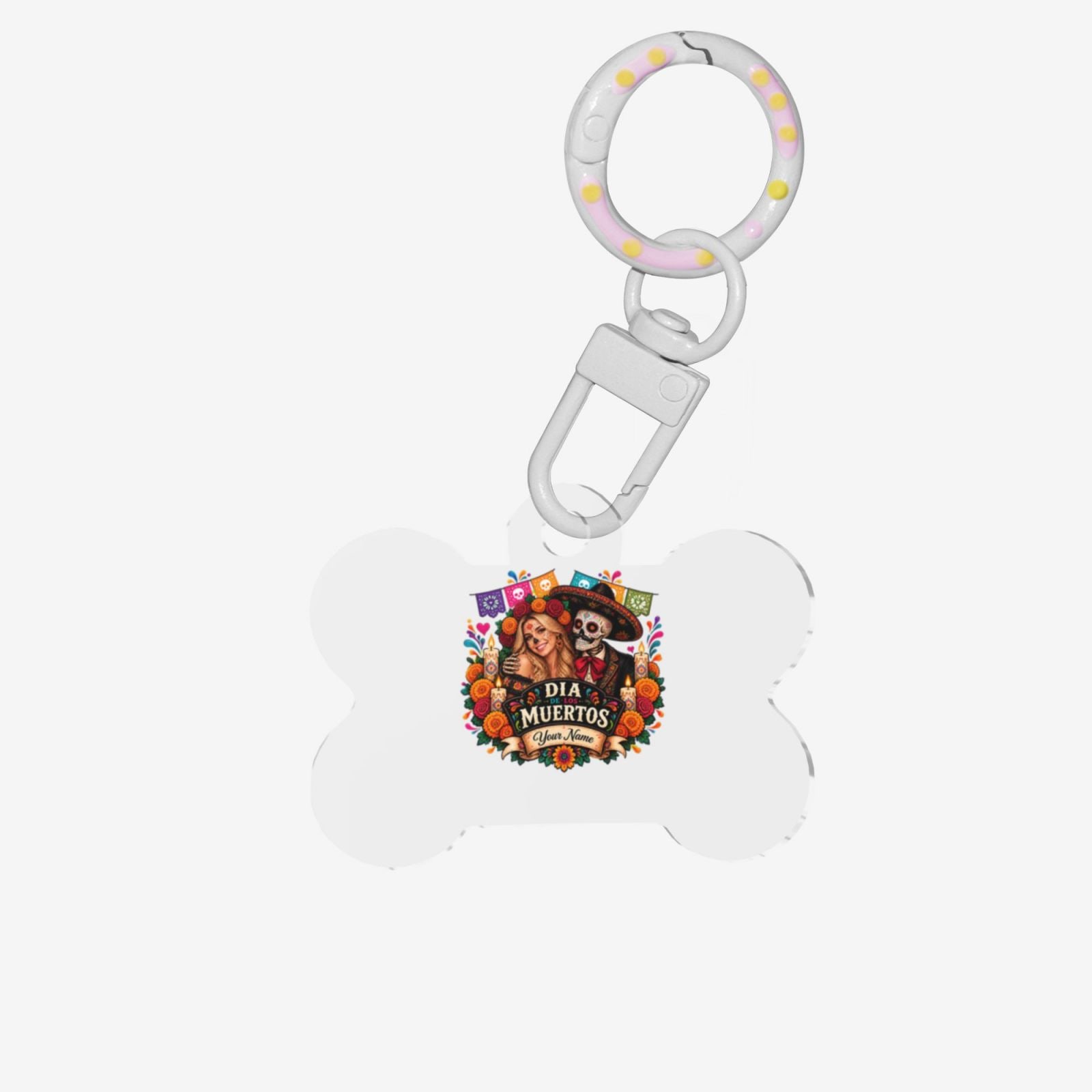 Tag der Toten: Tagetes-Glanz Bone-Shaped Pet ID Tag