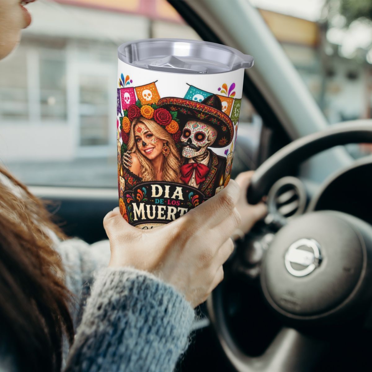 Brillo de cempasúchil del Día de Muertos 20oz Car Tumbler