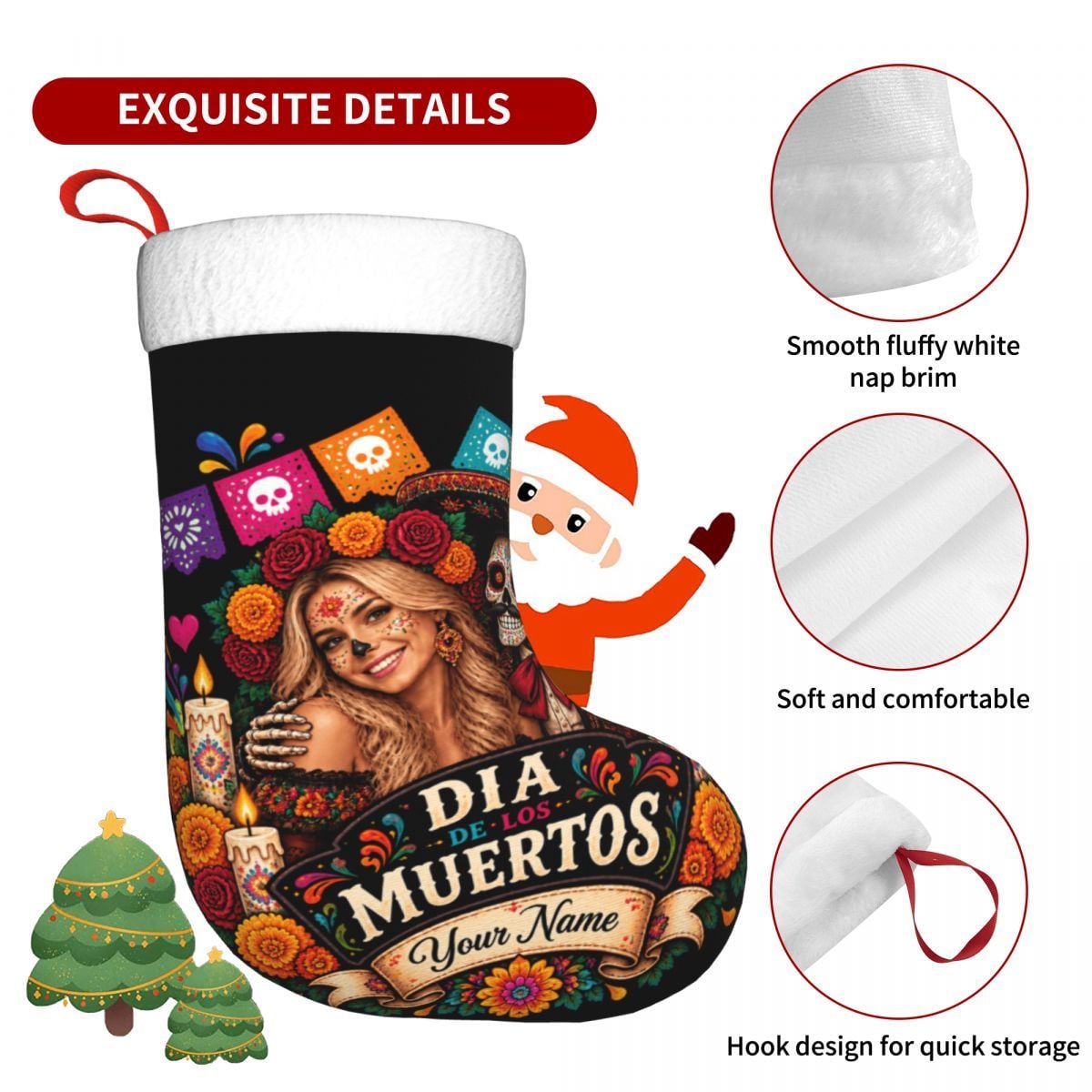 Day of the Dead Marigold Glow Christmas Stocking