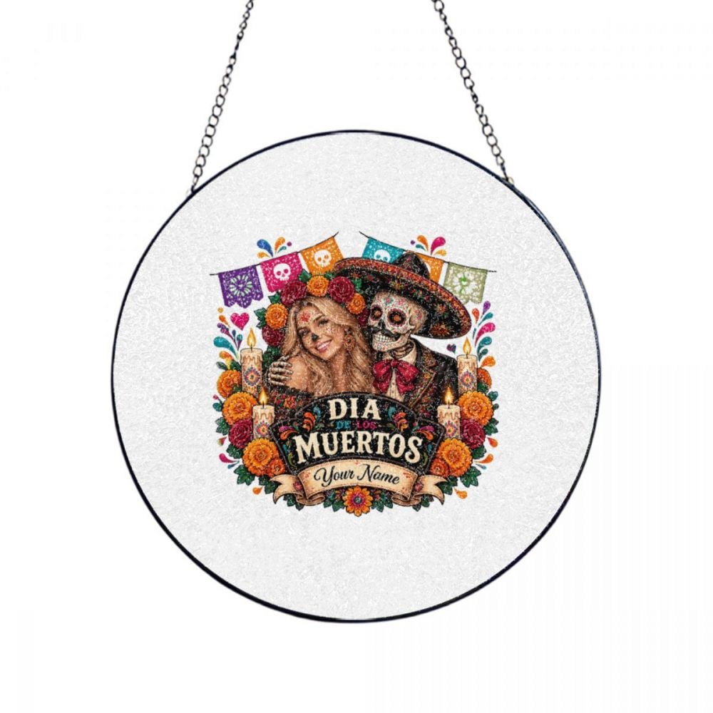 Day of the Dead Marigold Glow Glass Suncatcher