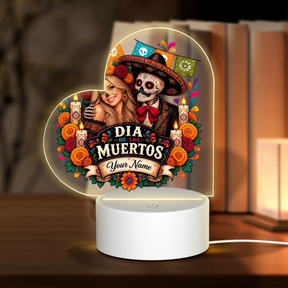 Day of the Dead Marigold Glow Heart Acrylic Night Light