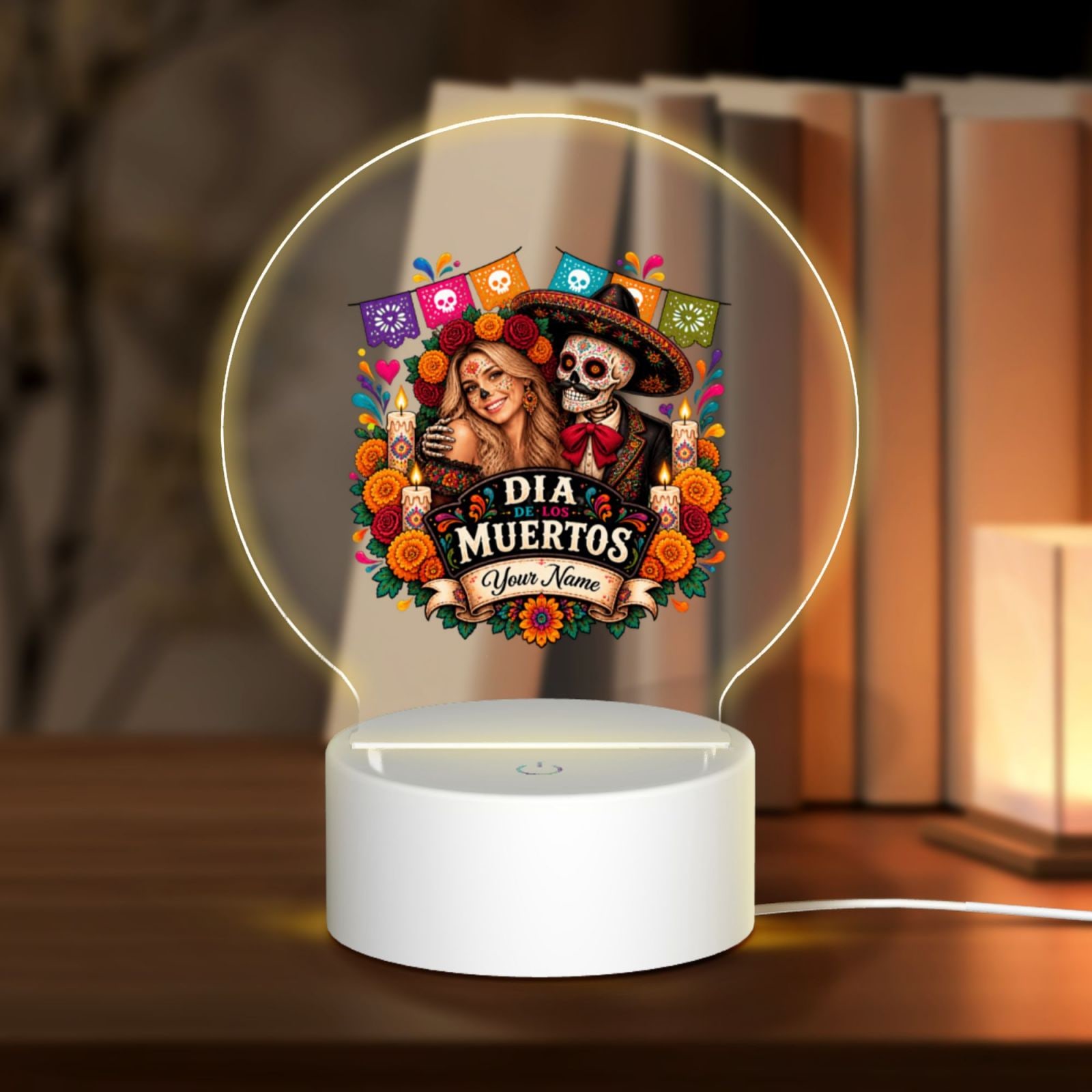Tag der Toten: Tagetes-Glanz Round Acrylic Night Light