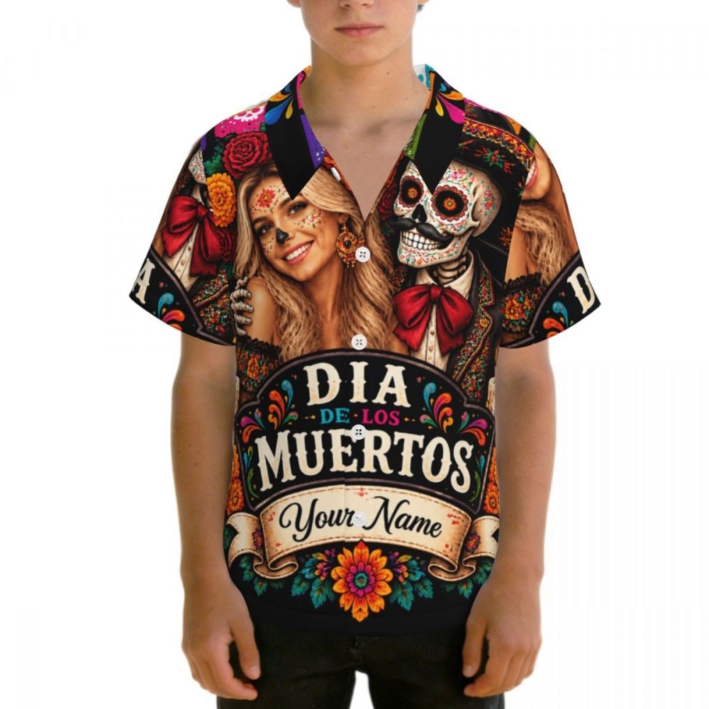 Brillo de cempasúchil del Día de Muertos Camisa hawaiana para adolescentes
