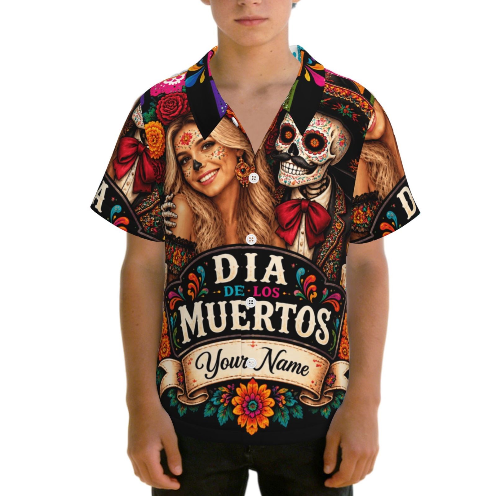 Brillo de cempasúchil del Día de Muertos Camisa hawaiana para adolescentes