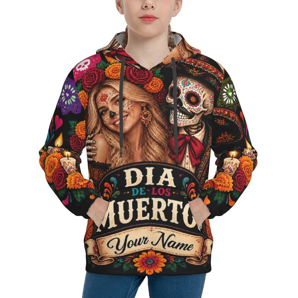 Day of the Dead Marigold Glow Teen Pullover Hoodie