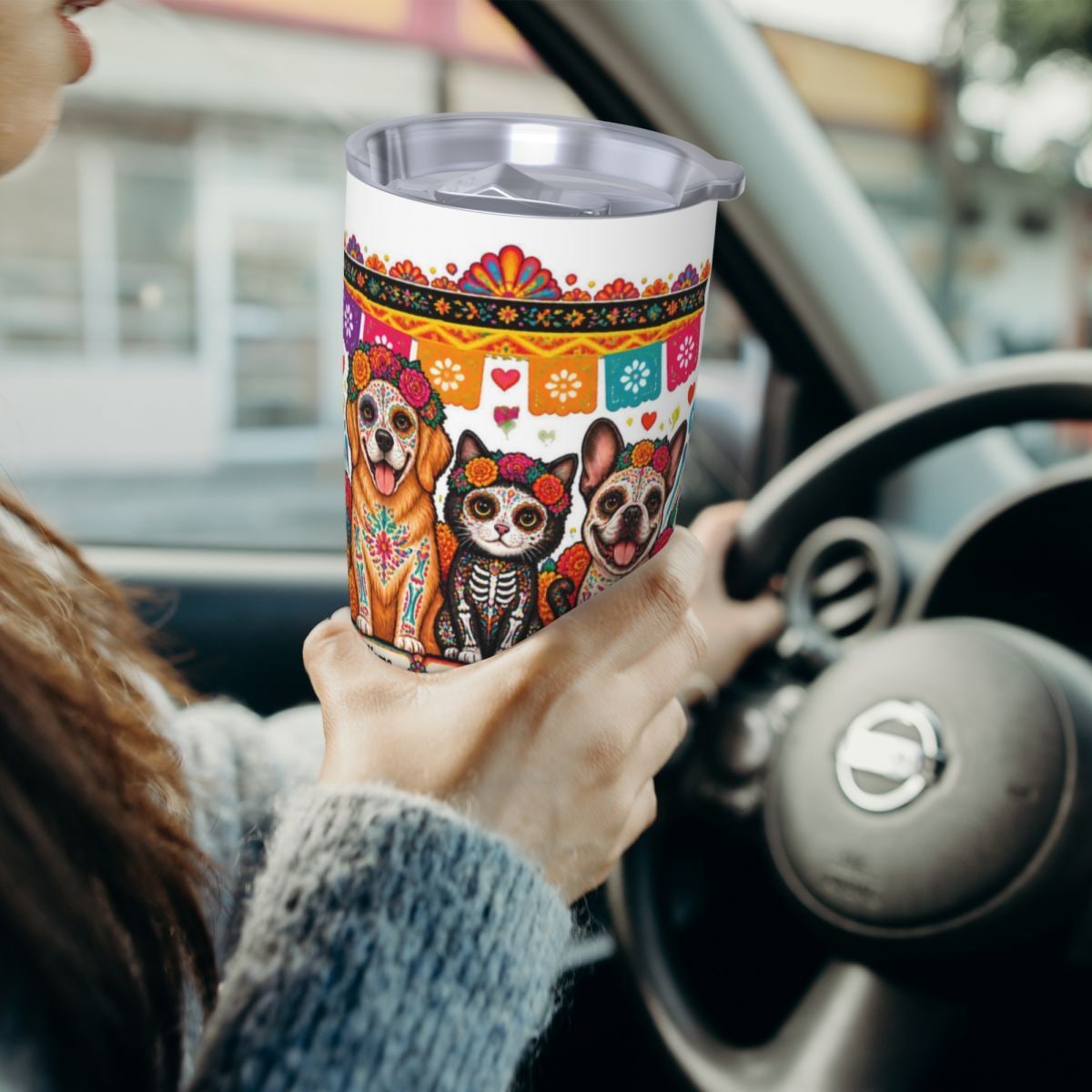 Mascotas del Día de Muertos 20oz Car Tumbler