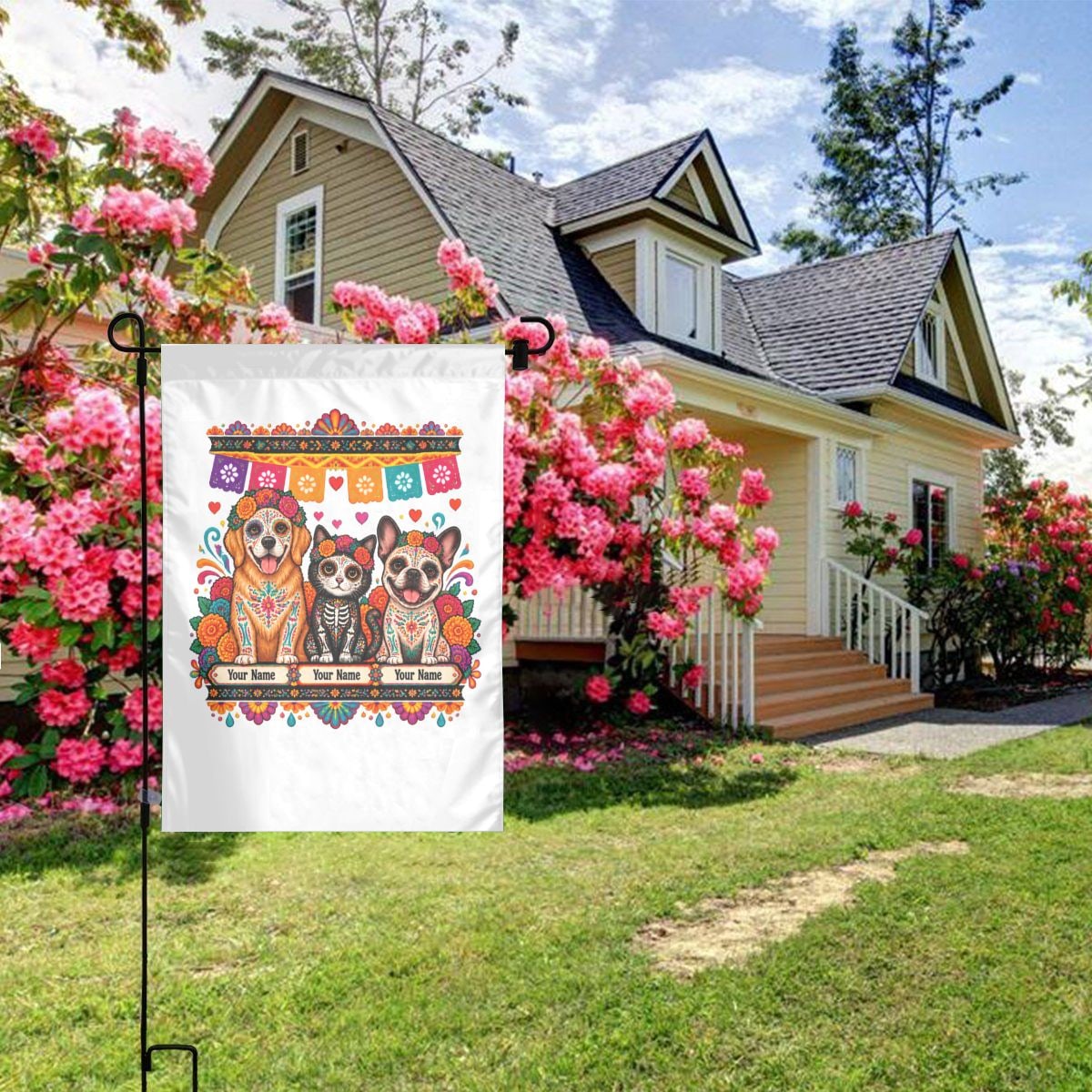 Mascotas del Día de Muertos Garden Flag 12×18 in