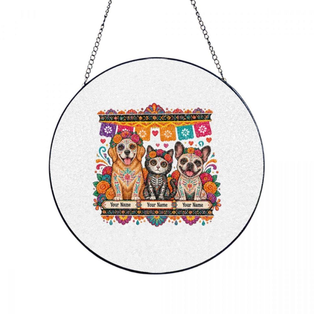Day of the Dead Pets Glass Suncatcher