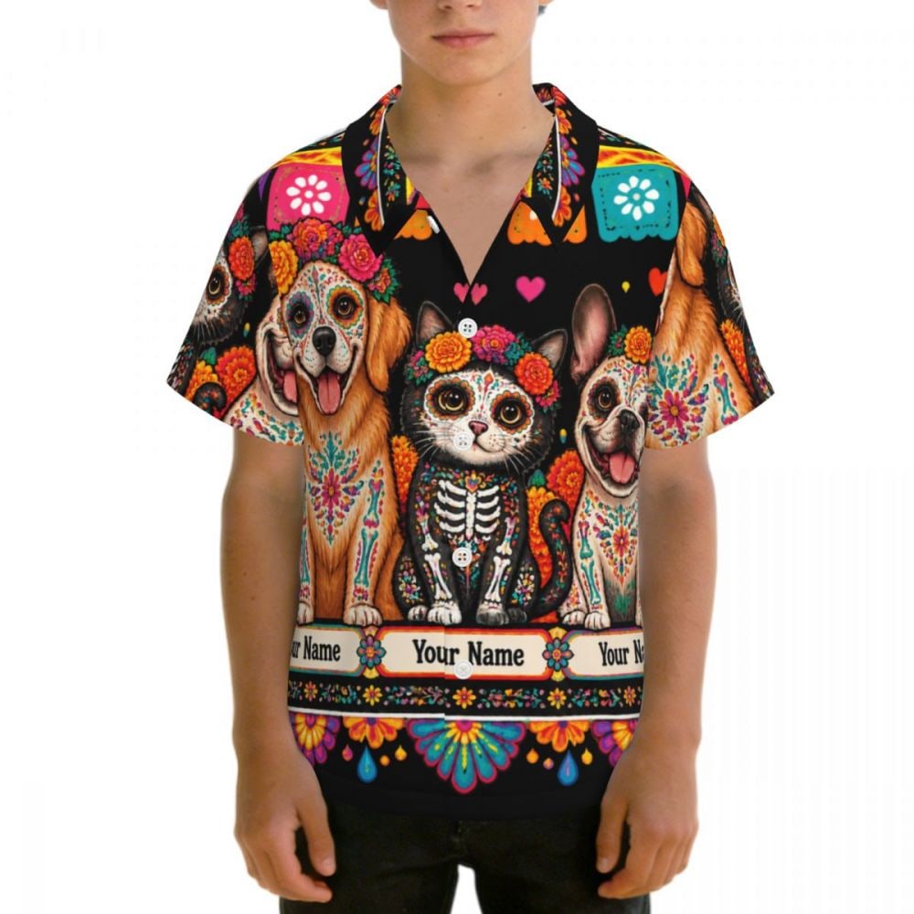 Day of the Dead Pets Teen Hawaiian Shirt