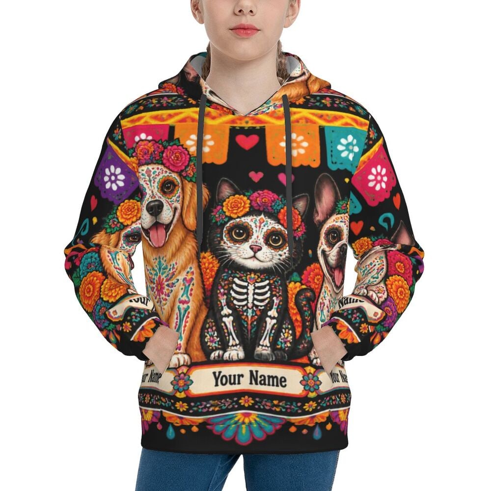 Day of the Dead Pets Teen Pullover Hoodie