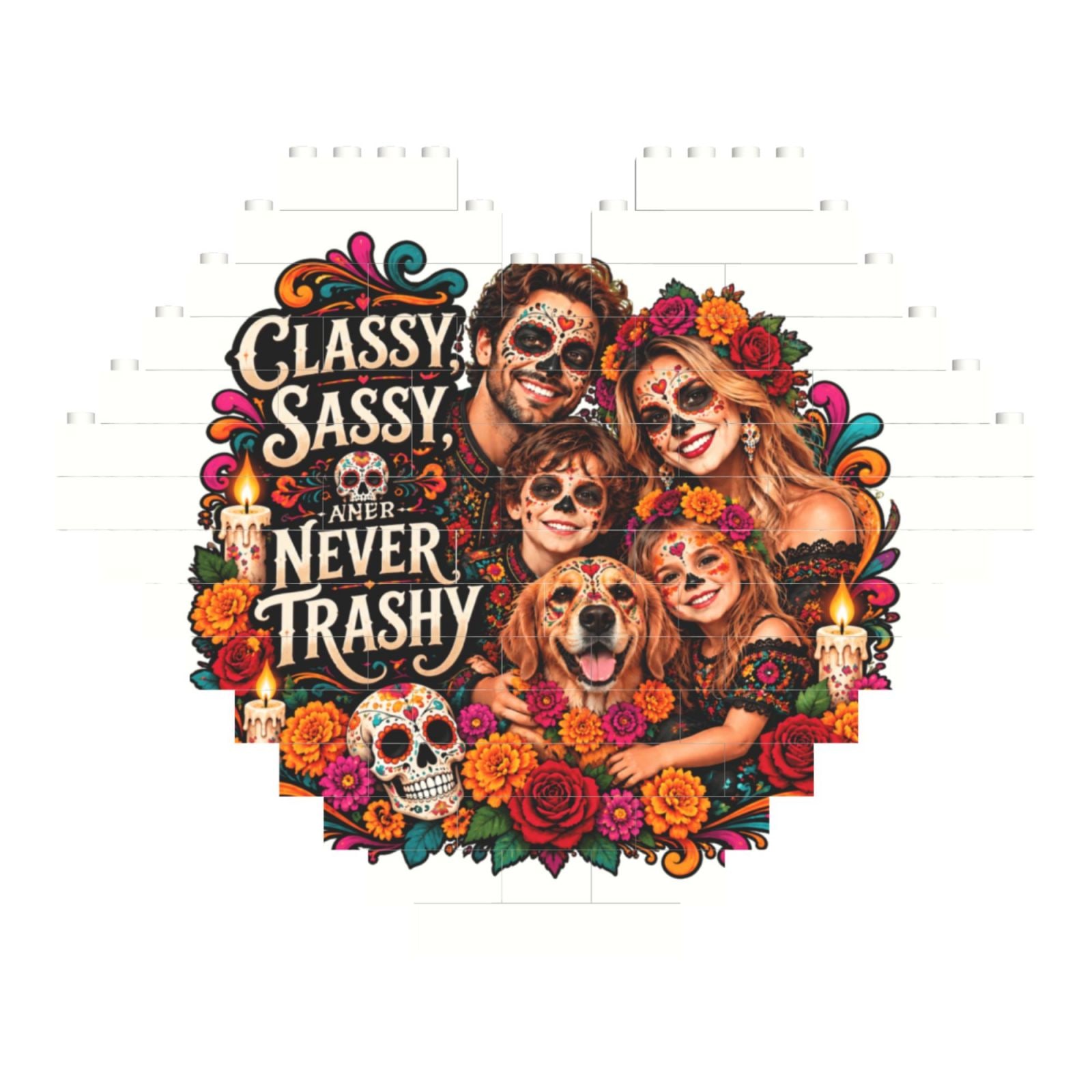 Day of the Dead Family Portrait Heart Building Block Puzzle