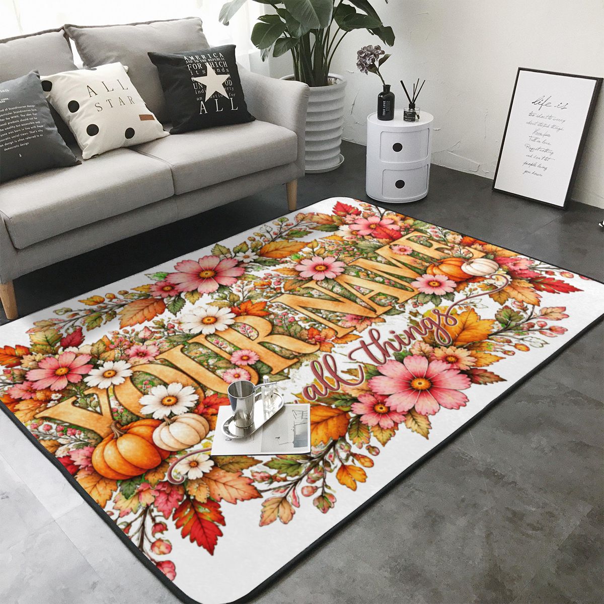 Erntedank-Blumenporträt Teppich 80×58 Zoll