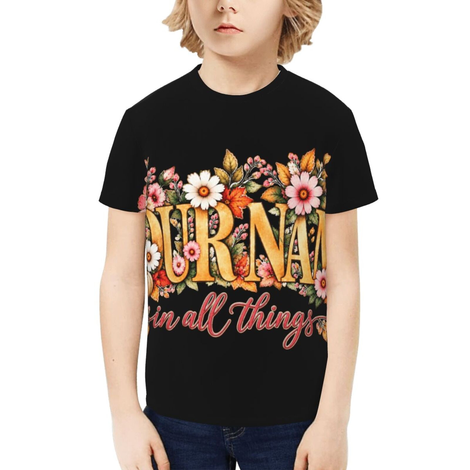 Retrato floral de Acción de Gracias Camiseta para niños