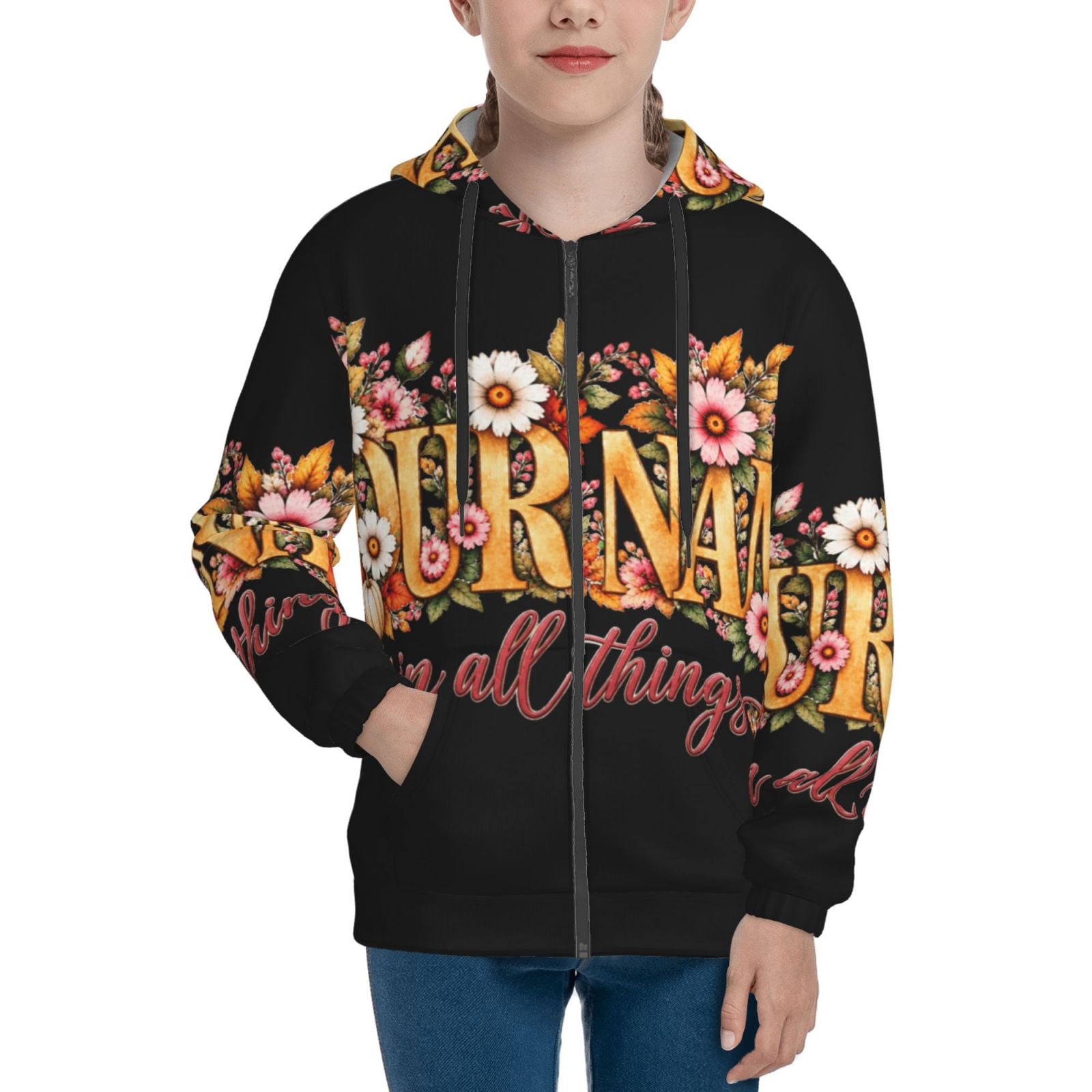 Retrato floral de Acción de Gracias Sudadera con cremallera para niños
