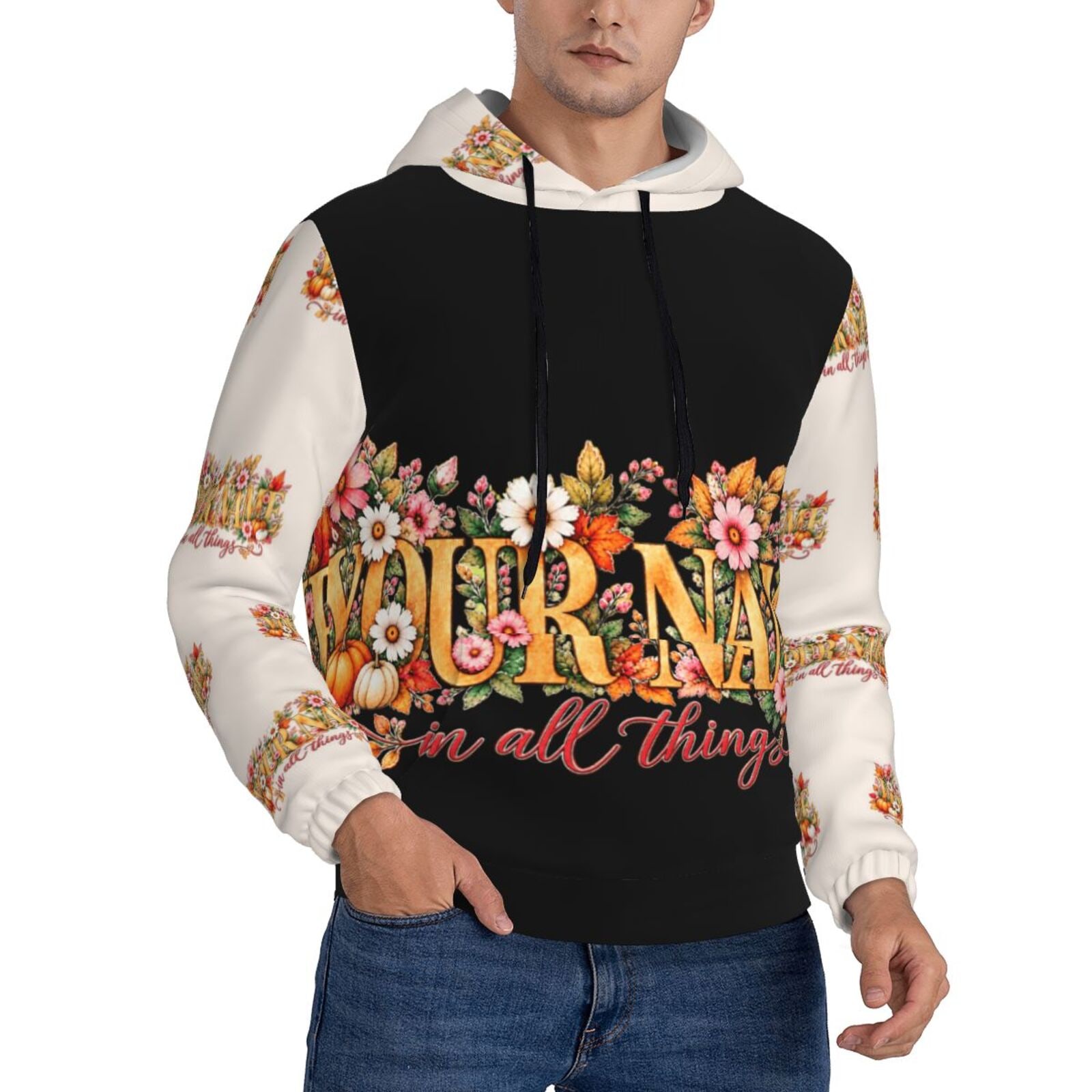 Retrato floral de Acción de Gracias Sudadera con capucha para hombre