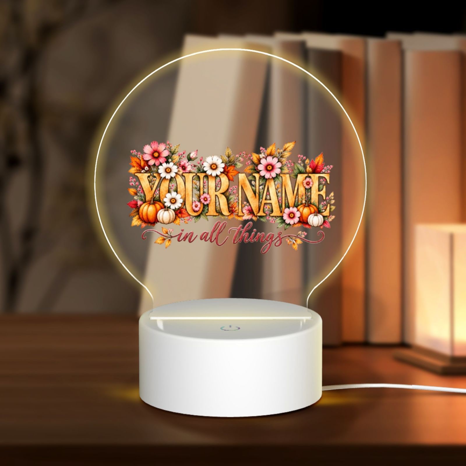 Retrato floral de Acción de Gracias Round Acrylic Night Light