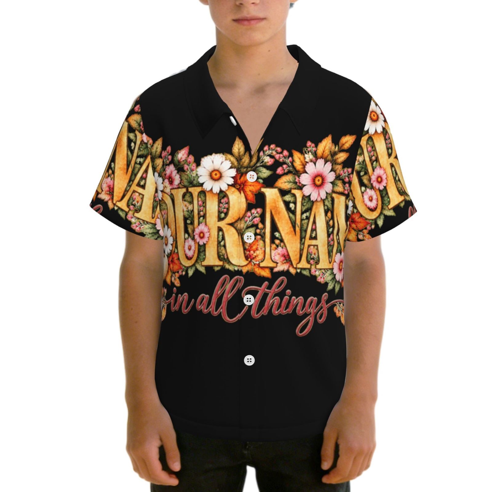 Retrato floral de Acción de Gracias Camisa hawaiana para adolescentes