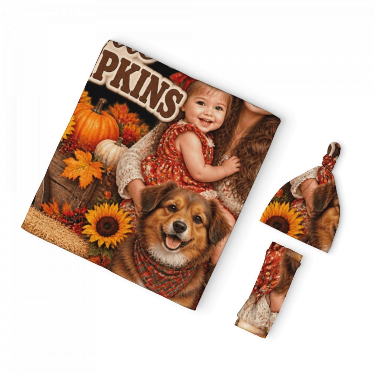Thanksgiving Family Portrait Baby-Wickeldecke, Mütze und Stirnband im Set