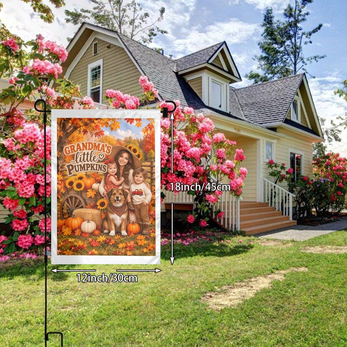 Thanksgiving Family Portrait Garden Flag 12×18 in