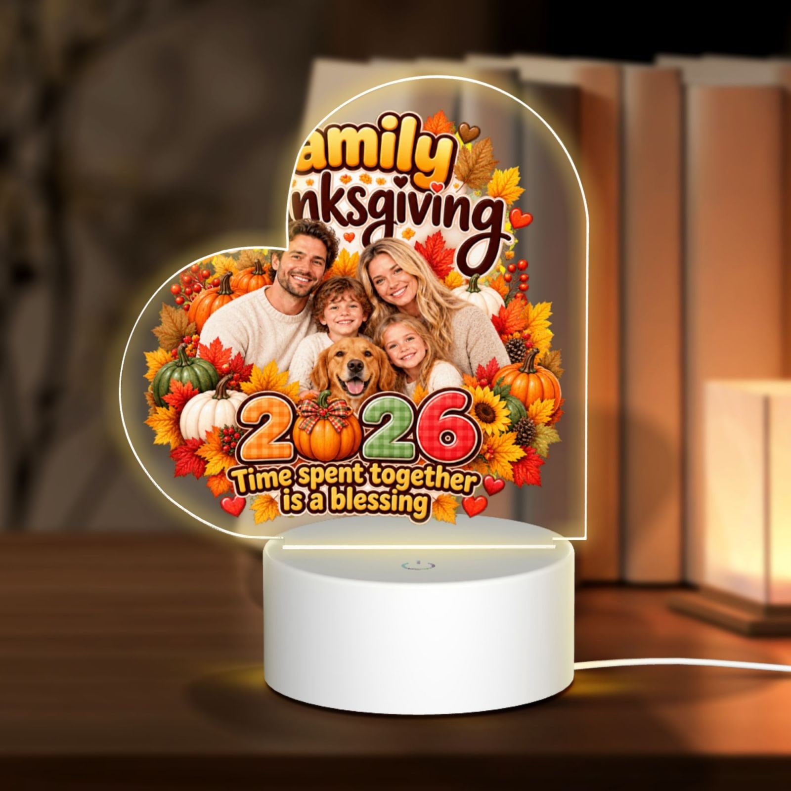 Thanksgiving Family Blessing Heart Acrylic Night Light