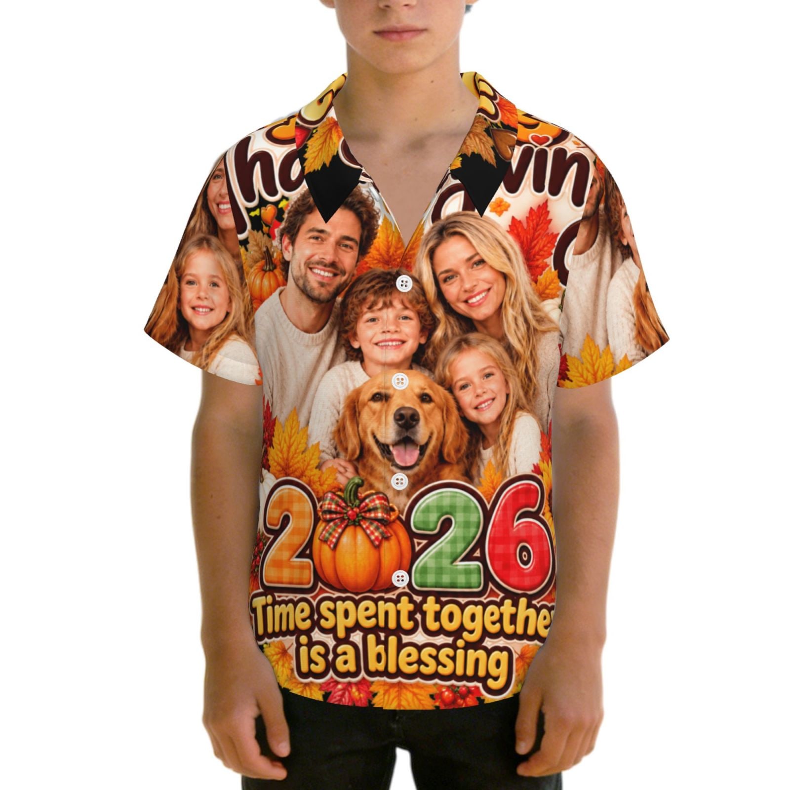Thanksgiving Family Blessing Camisa hawaiana para adolescentes