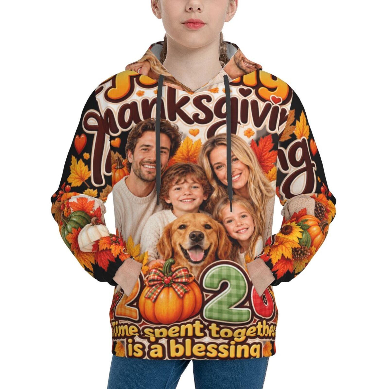 Thanksgiving Family Blessing Sudadera con capucha tipo pullover para adolescentes