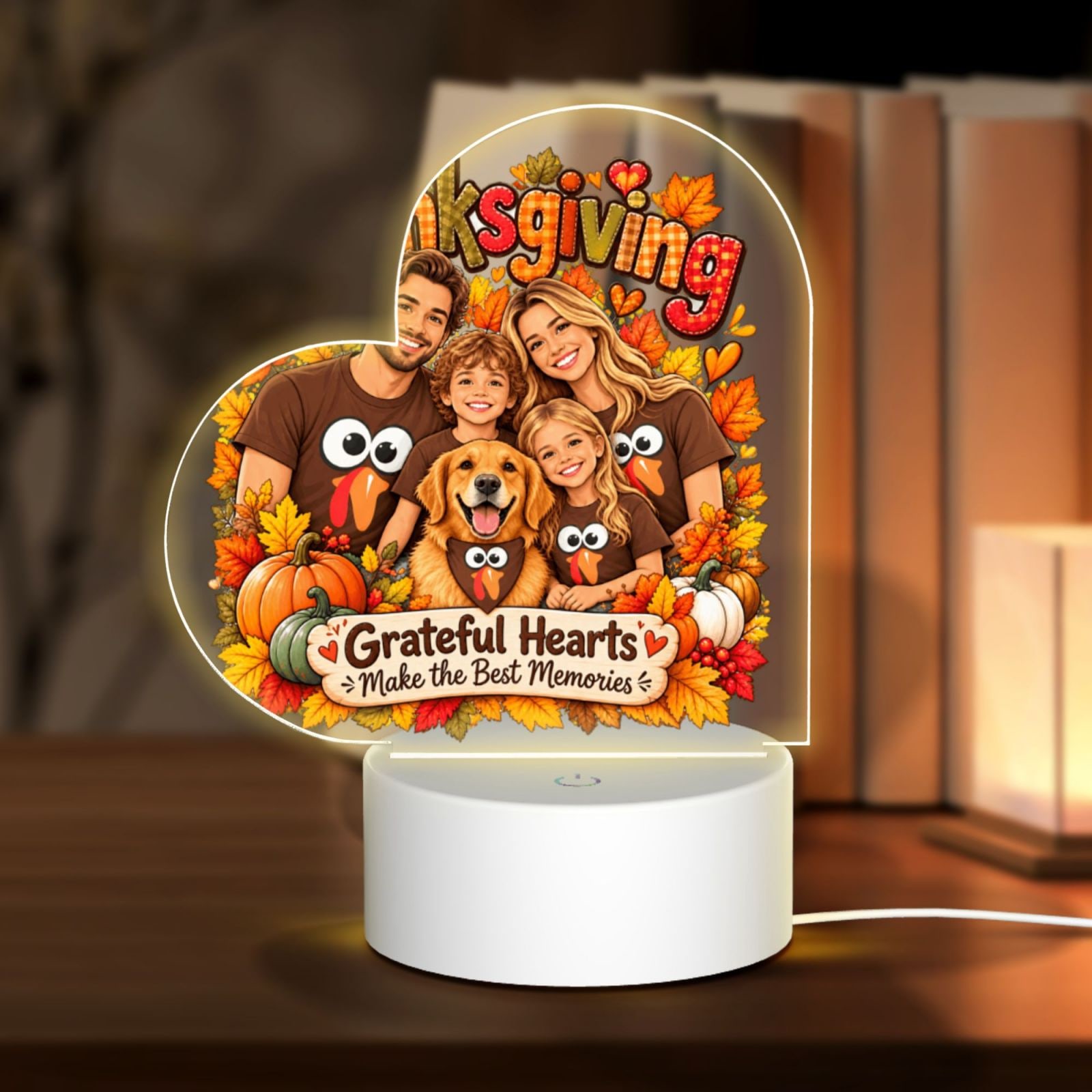 Thanksgiving Family Joy Heart Acrylic Night Light