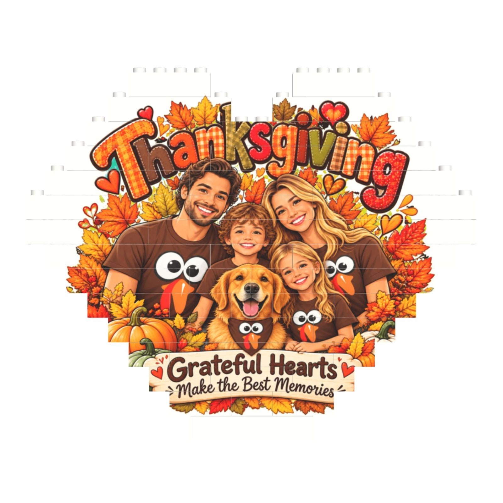 Thanksgiving Family Joy Heart Building Block Puzzle