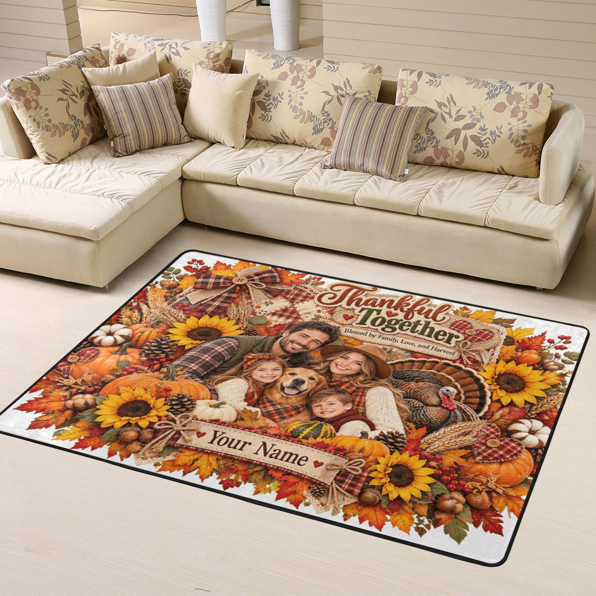 Thanksgiving Family Portrait 14 Area Rug 63×48 in