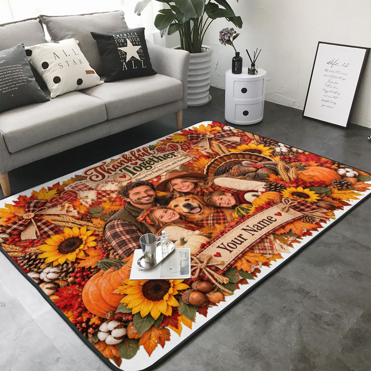 Thanksgiving Family Portrait 14 Area Rug 80×58 in