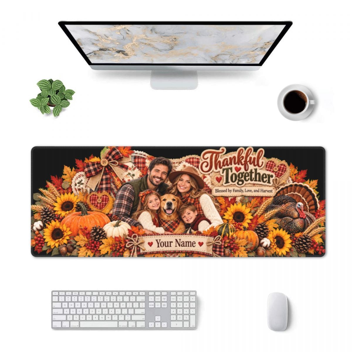 Thanksgiving Family Portrait 14 Schreibtischunterlage 11,8×31,5 in