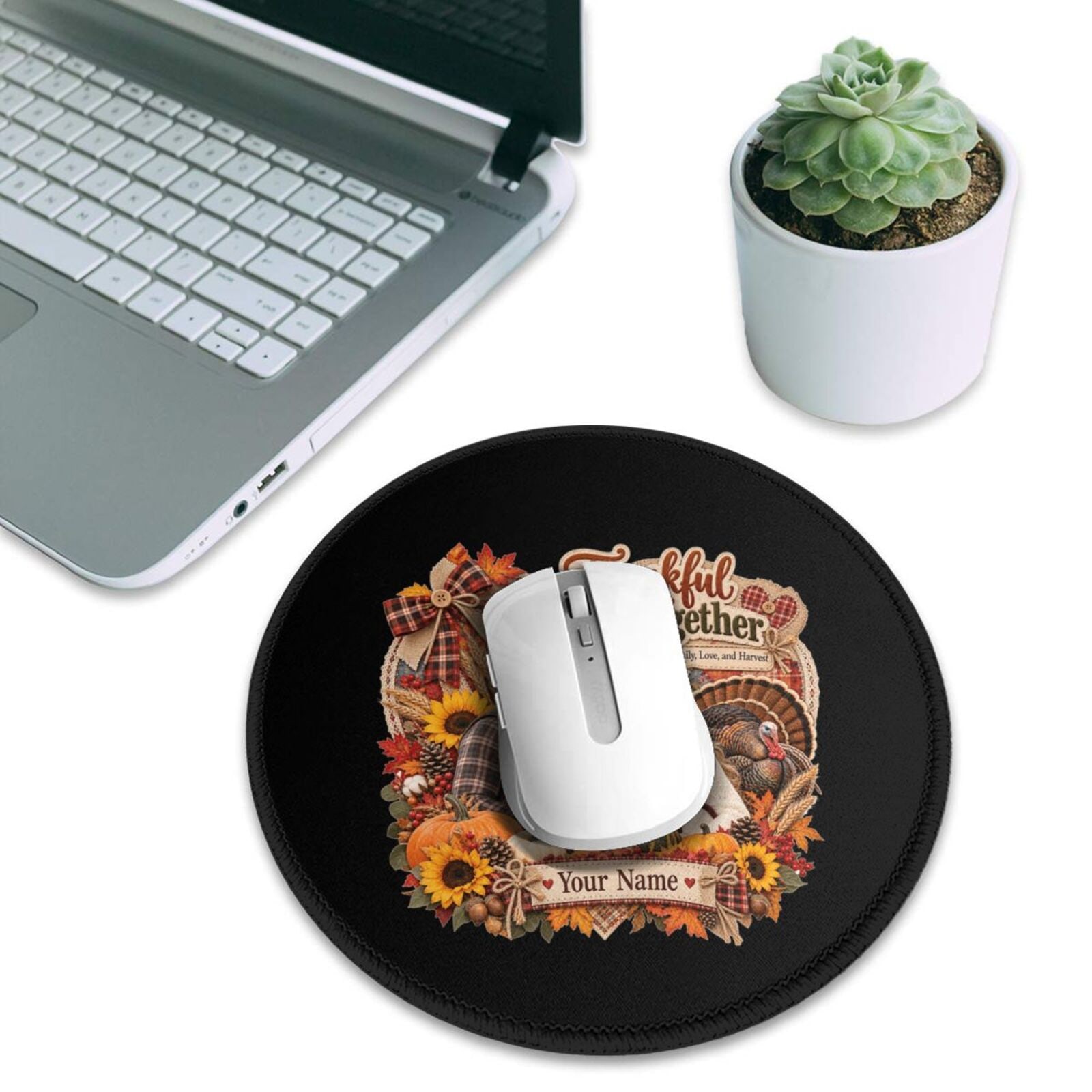Thanksgiving Family Portrait 14 Tapis de souris rond de 8 po