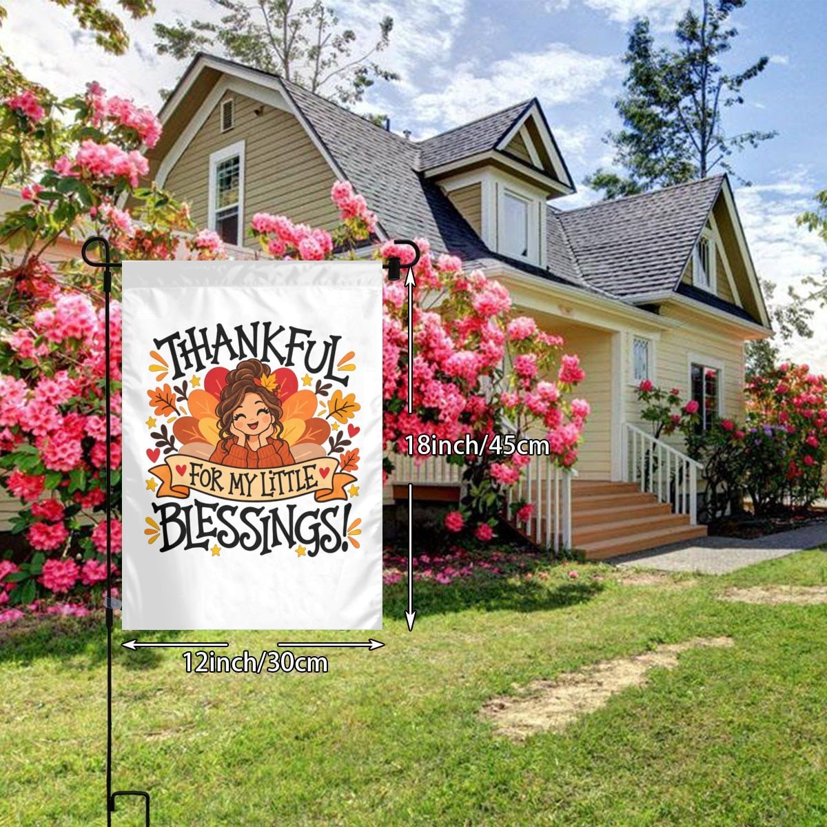 Retrato de gratitud de Acción de Gracias Garden Flag 12×18 in