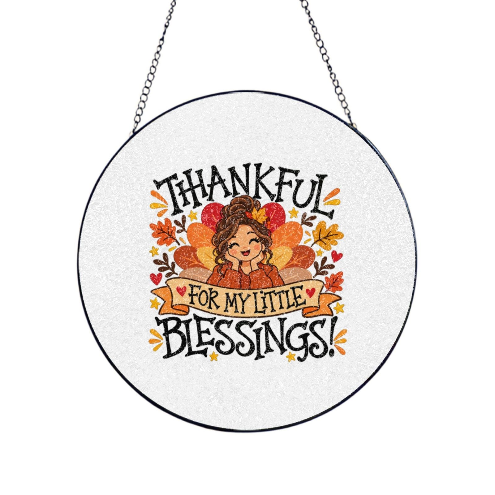 Thanksgiving Gratitude Portrait Glass Suncatcher