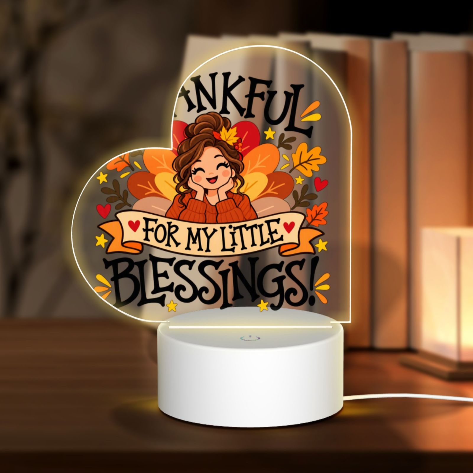 Thanksgiving Gratitude Portrait Heart Acrylic Night Light