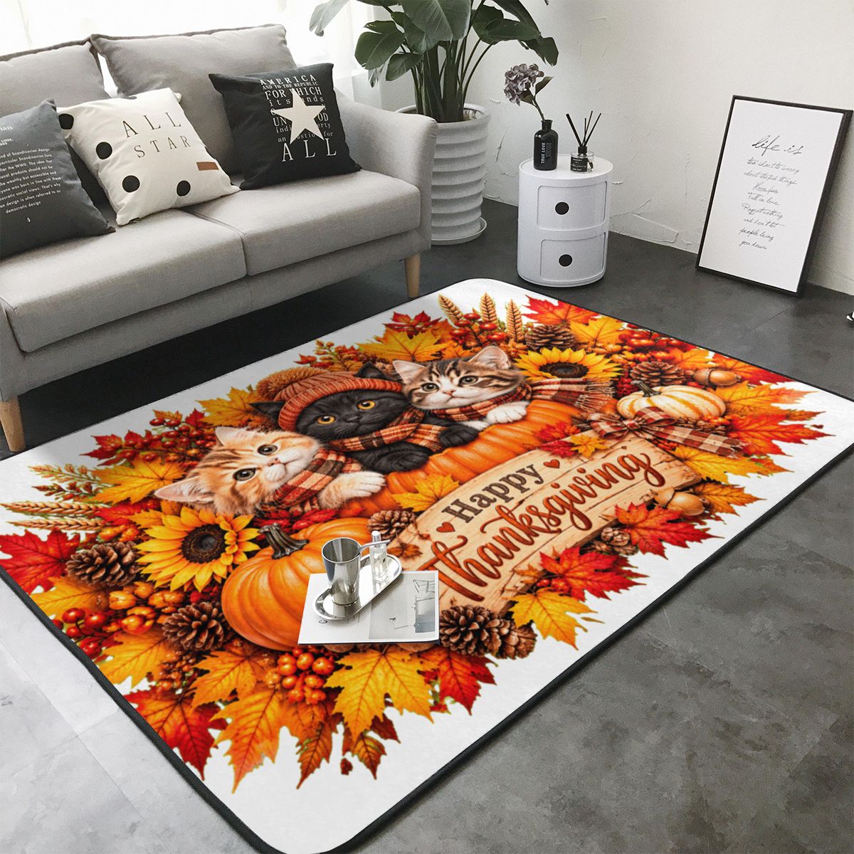 Erntedankfest-Katzen-Trio Teppich 80×58 Zoll