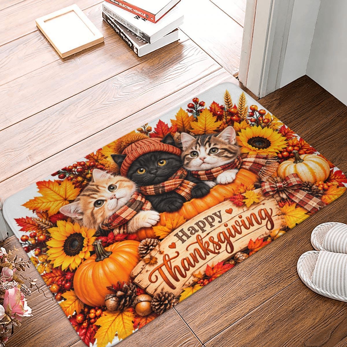 Erntedankfest-Katzen-Trio Doormat 16×24 in