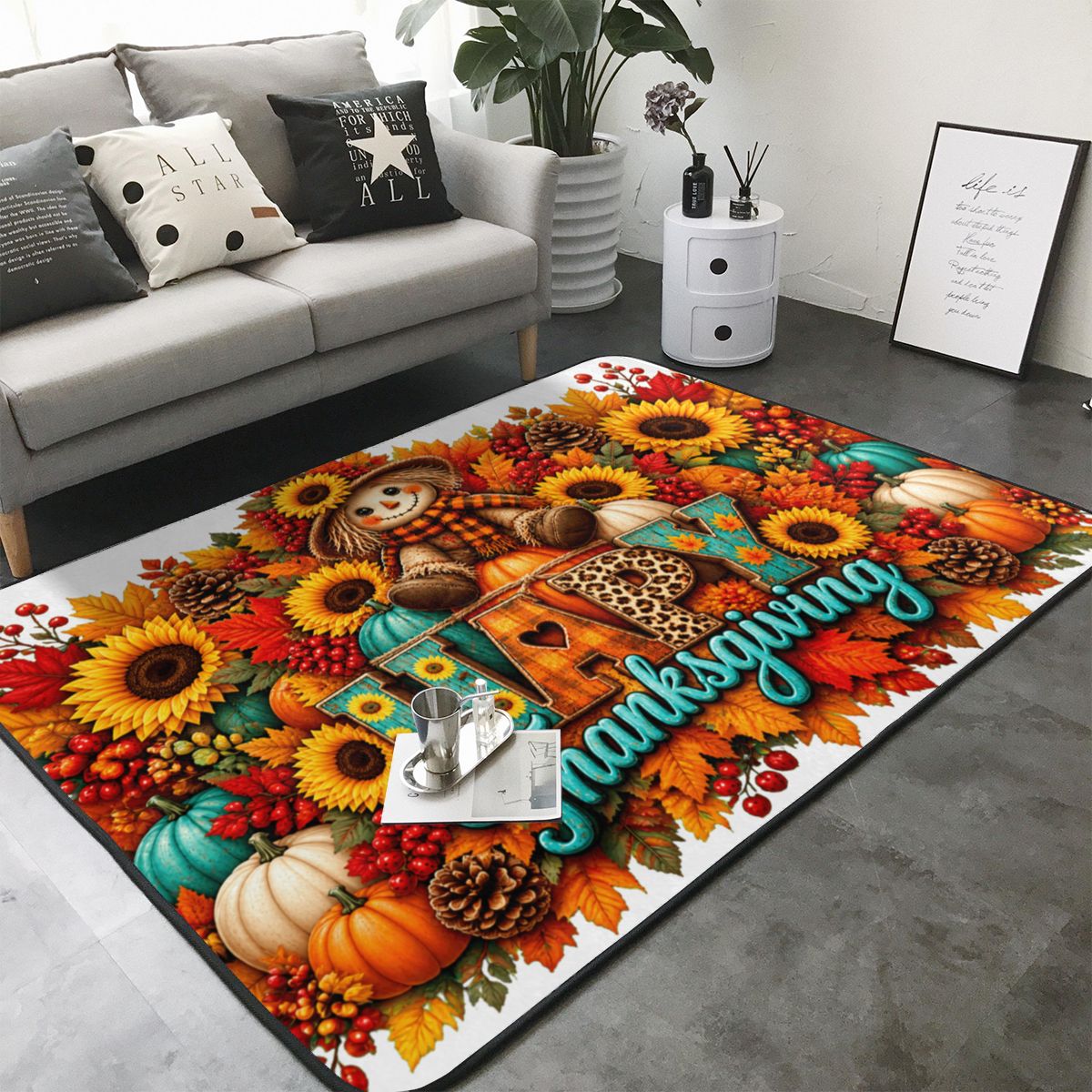 Erntedank-Katzenfreude Teppich 80×58 Zoll