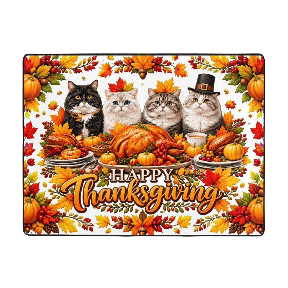 Thanksgiving Feline Feast Area Rug 63×48 in