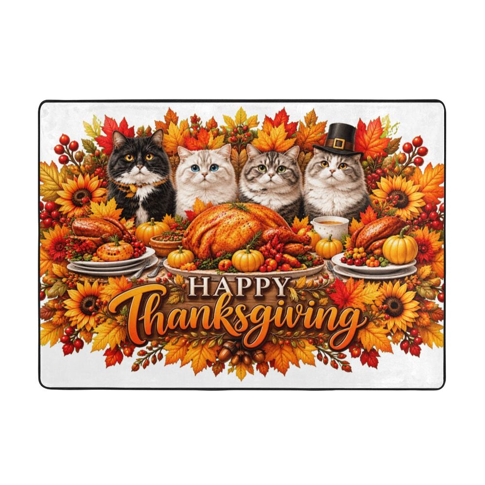 Thanksgiving Feline Feast Area Rug 80×58 in